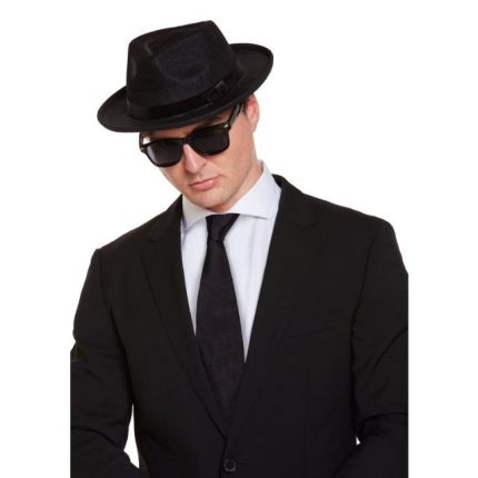 black gangster hat and glasses set