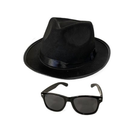 black gangster hat and glasses set